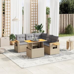 Vidaxl Sofá De Jardim Com Almofadas 6 Pcs Bege Sintético Rattan Image