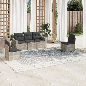 Vidaxl Conjunto De Sofás De Jardim E Almofadas 5 Pcs Luz Rattan Sintético Cinza Image