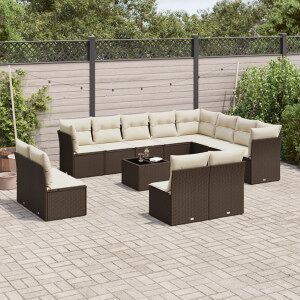 Vidaxl Conjunto De Sofá De Jardim Com Almofadas 13 Peças Vime Pe Marrom Image