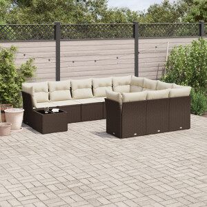 Vidaxl Conjunto De Sofá De Jardim 11 Peças Com Almofadas De Vime Sintético Marrom Image