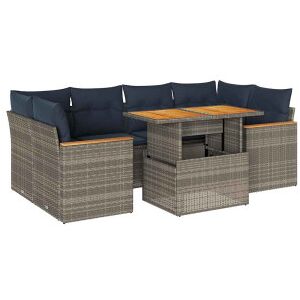 Vidaxl Sofá De Jardim Set 7 Pcs Com Almofadas Cinzas Sintéticas Image