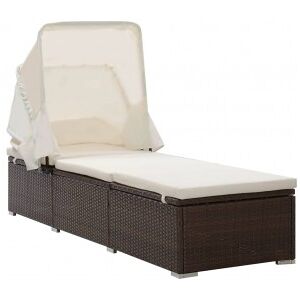 Vidaxl Cama Com Toldo E Almofada De Ratão Sintético Marrom Image