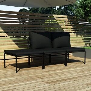 Vidaxl Conjunto De Móveis De Jardim 3 Peças Com Almofadas Pvc Preto Image