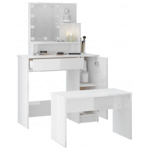 Vidaxl Jogo De Toalha Com Led Madeira De Contraplacado Branco Brilhante Image