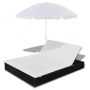 Vidaxl Cama De Banho Com Guarda-chuva Ratão Sintético Preto Image
