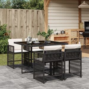 Vidaxl Conjunto De Móveis De Jardim 5 Pcs Com Almofadas Ratão Sintético Preto Image