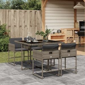 Vidaxl Conjunto De Jantar De Jardim De 5 Peças Com Almofadas De Vime Sintético Cinza Image