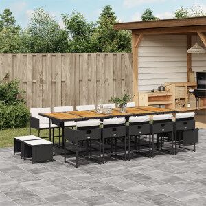Vidaxl Conjunto De Jantar De Jardim Com Almofadas 15 Peças De Vime Sintético Preto Image