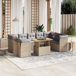 Vidaxl Conjunto De Sofá De Jardim Com Almofadas Bege 10 Peças De Rattan Sintético Image