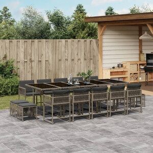Vidaxl Conjunto De Jantar De Jardim Com Almofadas 15 Peças De Rattan Sintético Cinza Image
