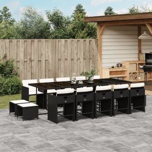 Vidaxl Set De Refeição De Jardim Com Almofadas 15 Pcs Ratão Sintético Preto Image