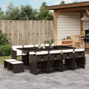 Vidaxl Conjunto De Móveis De Jardim 13 Pcs E Almofadas De Rattan Marrom Image