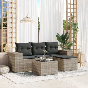 Vidaxl Conjunto De Sofá E Almofada De Jardim 5 Peças De Rattan Sintético Cinza Claro Image