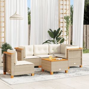 Vidaxl Conjunto De Sofá De Jardim Com Almofadas 6 Peças De Rattan Sintético Bege Image