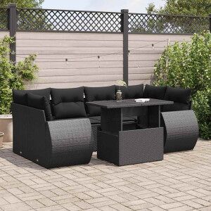 Vidaxl Conjunto De Sofá De Jardim De 7 Peças Com Almofadas, Rattan Sintético Preto Image