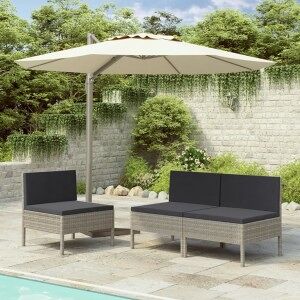 Vidaxl Cadeiras De Jardim 3 Unidades Com Almofadas De Ratão Sintético Cinza Image