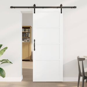 vidaXL Ușa Glisantă Alb și negru 83 x 202 cm Lemn de pin solid și oțel Image