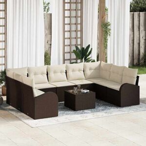 vidaXL Set de canapele pentru grădină 10 pcs maro și alb Rattan poli Image