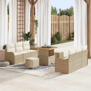 vidaXL Set de canapele pentru grădină cu pernă 9 pcs Bej și crem Image