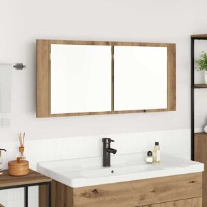 vidaXL Cameră de Oglindă LED cu raft stejar artizanal 100 x 12 x 45 cm Image
