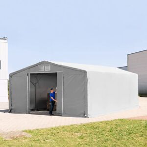 Toolport 8x8m - 3.0m Sides Industrial Tent with sliding door, PRIMEtex 2300 fire resistant, grey with statics package (soft ground anchors) - (93980)
