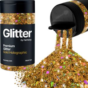 Hemway Multi-Size Glitter Shaker 120g / 4.2oz   Gold Holographic   Cosmetic, Festival, Epoxy Resin, Crafts Image