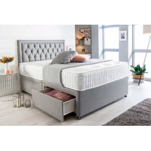 Lark Manor 4FT6 Double Light Grey Suede Divan Bed with headboard & Mattress 2 Drawers Included Image