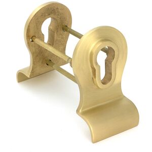 From The Anvil Back to Back Satin Brass 50mm Euro (fixings) Escutcheon Satin Brass 9cm H X 5cm W X 3.35cm D Image