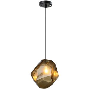 Metro Modern Colourful Glass Ceiling Pendant Light Metal Fixture G9 Bulb Kitchen -pink-25cm Amber 25cm H X 25cm W X 25cm D Image