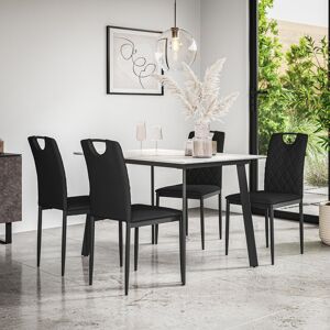 Metro Haydon Extending Dining Table + Chairs- Table Top w Legs + Monza Faux Leather Dining Chair Set Of 4 White/Black/Black 4 Image