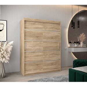 17 Stories Lurry 01 Sliding Door Wardrobe 150cm - Black Matt Oak Sonoma 200cm H X 150cm W X 62cm D Image