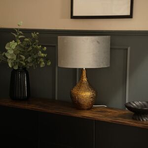Fairmont Park Deshi Metallic Gold Ceramic Table Lamp with Blush Velvet Reni Shade and 6W GLS Warm White Bulb Grey 36.5cm H X 79.5cm D Image