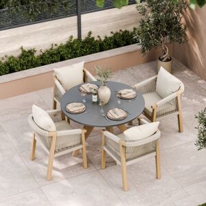 Royalcraft Luna 120cm Round concrete table with 4 Roma Dining Chairs Grey 4 Image