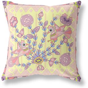 AmritaSen Indoor / Outdoor Floral Square Cushion With Filling Yellow/Peach/Muted Pink 46cm H x 46cm W Image