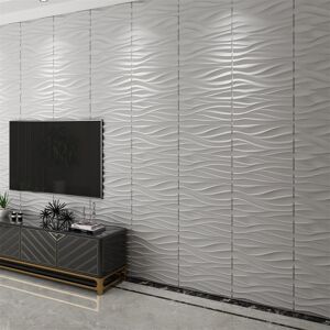 Ivy Bronx 3D Wavy Pvc Wall Panel In Matt White Cover 2.97 Sq Meter, For Interior Wall Décor In Living Room,Bedroom,Lobby,Office,Shopping Mall,12Pcs Natural 1'' H X 50cm H X 50cm W Image