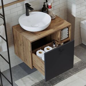 Union Rustic Lotus Bathroom Vanity Unit with Ceramic Washbasin / Sink 65cm Natural/Black 58mm H X 65mm W X 45mm D Image