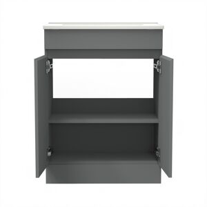 17 Stories 800*600mm Bathroom Floor Standing Vanity unit with 2 Doors,Ceramic Basin,White Anthracite 800mm H X 600mm W X 390mm D Image