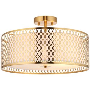 Mercer41 Erika 3-Light 43cm Semi Flush Mount Gold Effect/White Fabric/Frosted Glass 23.5cm H X 43cm W X 43cm D Image