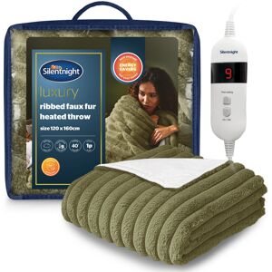 Silentnight Luxury Ribbed Faux Fur Heated Throw Green 120cm W X 160cm L Image