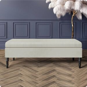 R&M Furnishers Safar Plain Upholstered Plush Velvet Ottoman Storage Bench with Black Turned Wooden Legs Cream 40cm H x 150cm W x 40cm D Image