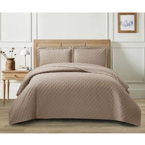 icon bedding 3 Piece Quilted Bedspreads Diamond Check Embossed Pattern, Polyester Material, Durable, Box Stitching, with Matching Pillow Shams Mink Double Bedspread + 2 Standard Shams Image