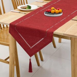 Ebern Designs Linen Table Runner 32 x 220 cm Easy Care Modern Plain Design Red Image