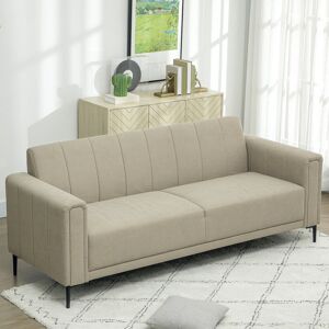 Metro 3 Seater Sofa Fabric Sofa Couch Channel Tufted Sofa Settee for Living Room Khaki 80cm H X 196cm W X 73cm D Image