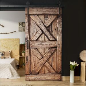 Union Rustic Virpi Solid Oak Sliding Door Primed Brown;Brown 220 H x 90 W x 4 D Image