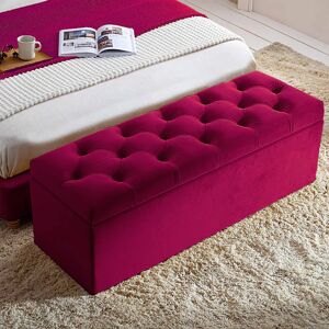 R&M Furnishers Chesterfield Ottoman Storage Box - Plush Velvet Blanket box - Shoe Bench - End of Bed Bench Claret Red 40cm H x 180cm W x 40cm D Image