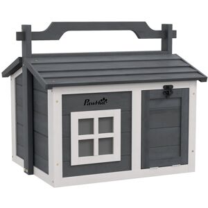 PawHut Rabbit Hutch Grey 135.89cm H X 154.94cm W X 125.73cm D Image
