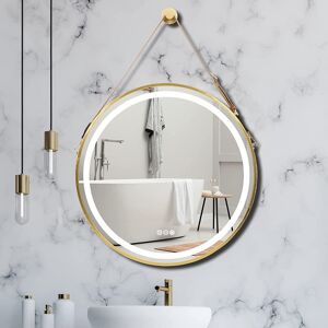 Rio Adwaith Round LED Illuminated Bathroom Mirror Framed With Hanging Belt Gold 60cm H x 60cm W Image