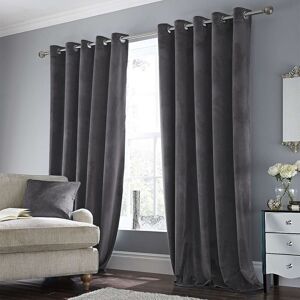 Fairmont Park Heavy Crushed Ready Made Velvet Eyelet Curtains (Set Of 2) Charcoal 168cm Width x 183cm Drop Image