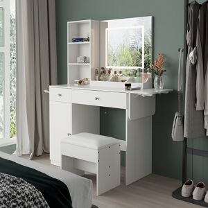 Ivy Bronx Dressing Table with LED Illuminated Mirror White 139cm H X 90cm W X 40cm D Image