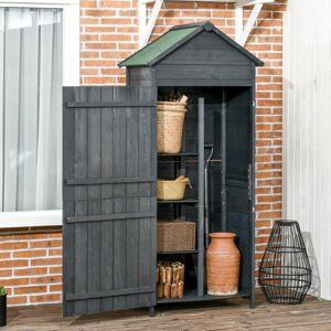 Dakota Fields Wooden Garden Shed Outdoor Shelves Utility Tool Storage Cabinet Grey 84cm W X 52cm D X 188cm H Image